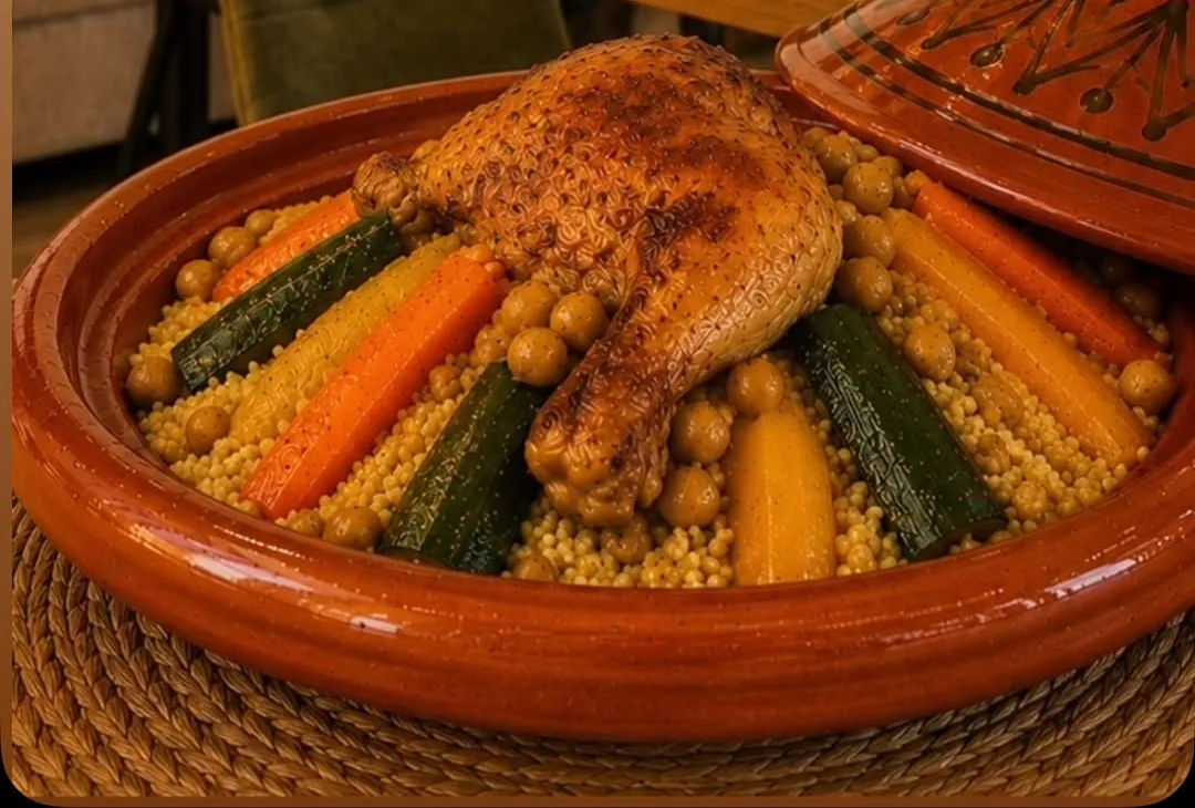 Cuscús marroquí con pollo en tajín de barro
