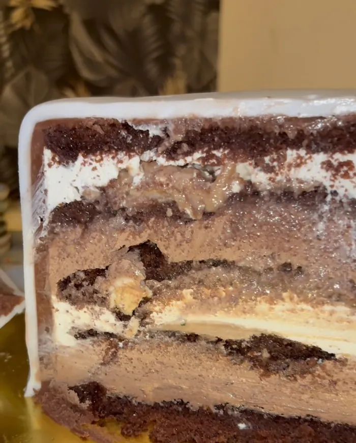 Porción de tarta de chocolate por capas