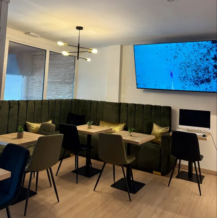Salón con sofás de terciopelo verde oliva